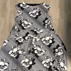 Izabel London Black and White Floral Dress with Built in Belt